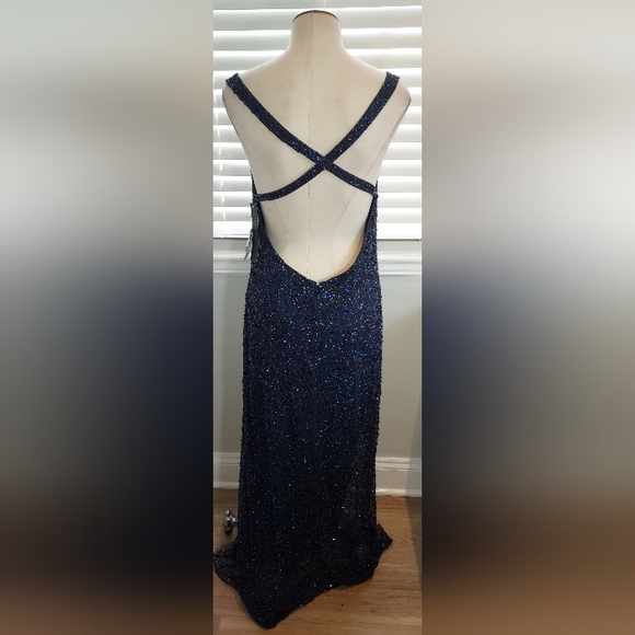 Aidan Mattox Navy Beaded & Sequin Full Length Sleeveless Gown NWT - Picture 6 of 13